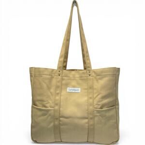 HOMESPON Canvas Tote Bag Large Khaki Multi Pocket Work Travel Laptop Bag